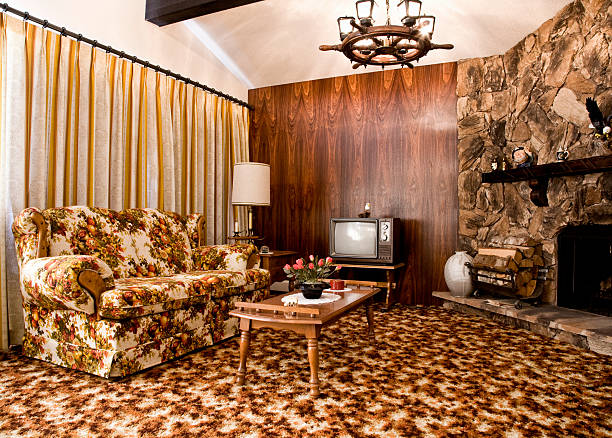 1970s era living room - home decoration stock pictures, royalty-free photos & images