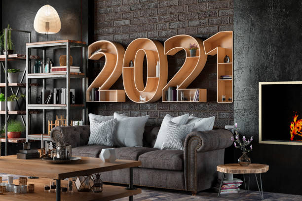 2021 bookshelf with cozy interior - home decoration stock pictures, royalty-free photos & images