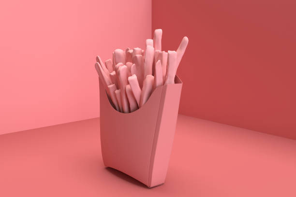 3d digital picture of french fries from fast food company in solid color. - junk food stock pictures, royalty-free photos & images