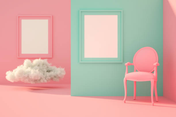 3d empty frame in living room with sunlight and cloud - home decoration stock pictures, royalty-free photos & images