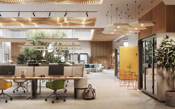 3d image of an environmentally friendly coworking office space - home decoration stock pictures, royalty-free photos & images
