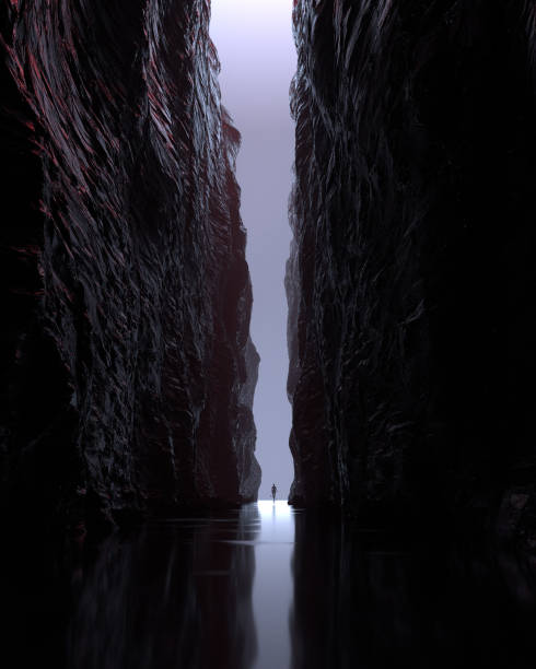 3d surreal scene hugedark cave cinematic - garden decoration stock pictures, royalty-free photos & images