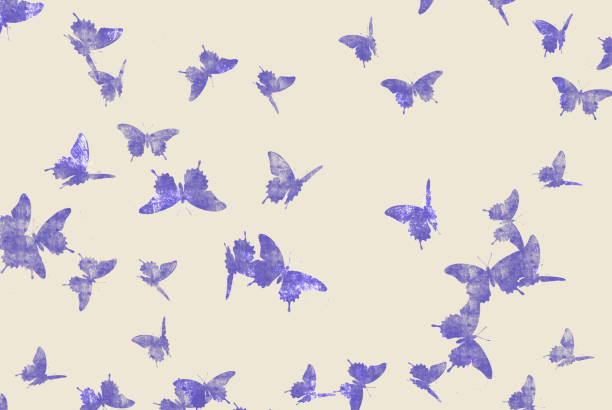 a blue and white butterfly pattern with many butterflies - garden decoration stock pictures, royalty-free photos & images