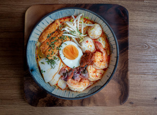 a bowl of laksa noodle- series - food fotografías e imágenes de stock