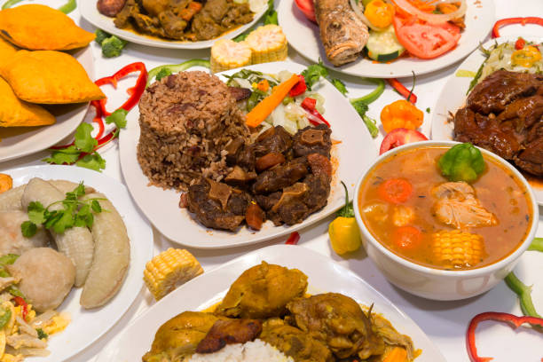 a collection of traditional caribbean food - food stock pictures, royalty-free photos & images