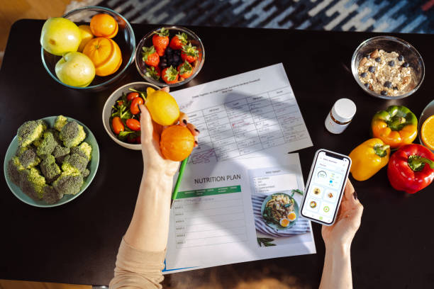 a concept of balanced nutrition in everyday life - food stock pictures, royalty-free photos & images