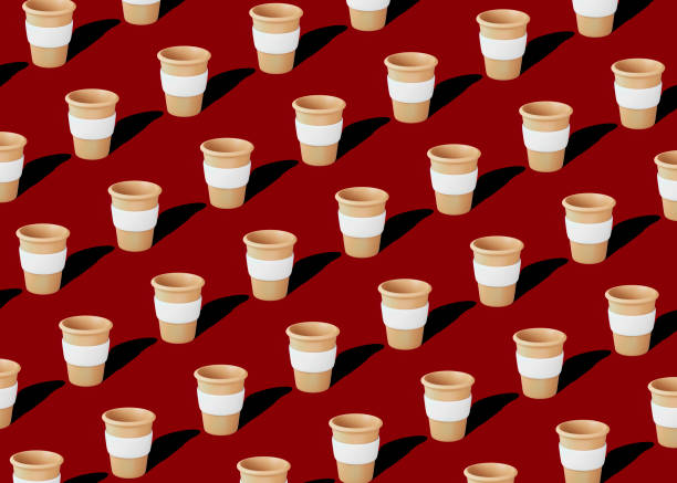 a disposable paper cup with a lid for coffee and tea on a bright magent background. seamless background or texture, pattern and wallpaper. - junk food stock pictures, royalty-free photos & images