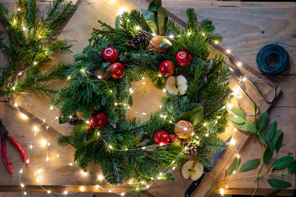 a festive wreath - home decoration stock pictures, royalty-free photos & images