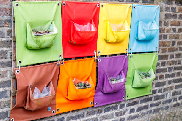 a hanging garden on a wall - garden decoration stock pictures, royalty-free photos & images