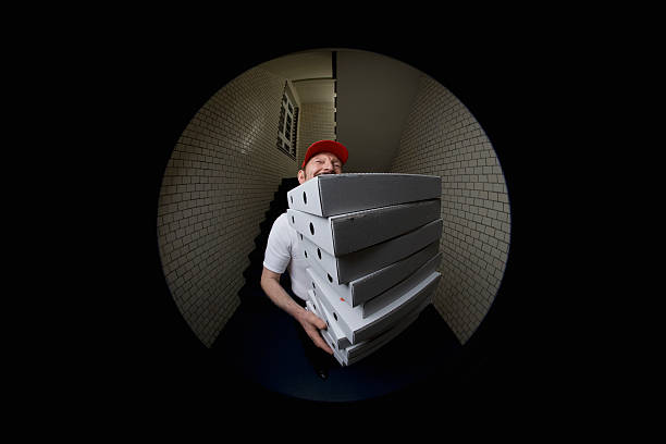 a pizza delivery man, portrait - food stock pictures, royalty-free photos & images