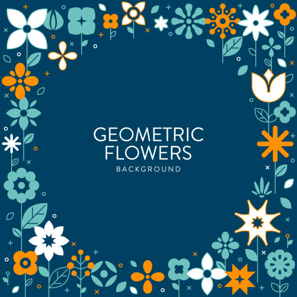 abstract geometric flower frame in circle background - garden decoration stock illustrations
