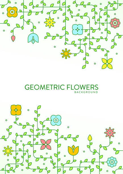 abstract geometric flower spring poster template background - garden decoration stock illustrations