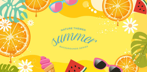 abstract simply background with natural line arts - summer theme - - food stock illustrations