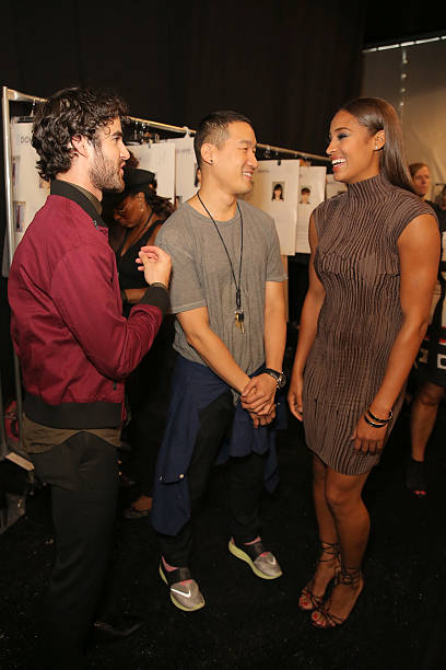 Actor Darren Criss, designer Richard Chai, and professional basketball player Skylar Diggins backstage at the Richard Chai LOVE & Men's fashion show...