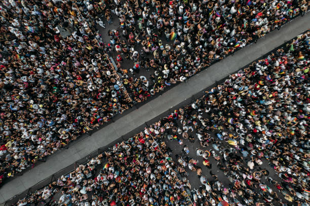 aerial shot of people at a concert - concert stock pictures, royalty-free photos & images