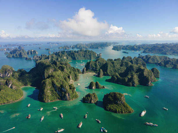 aerial view of halong bay in vietnam - travel stock pictures, royalty-free photos & images