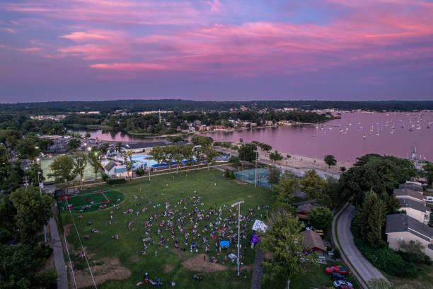 an aerial view of summer nights on long island - concert stock pictures, royalty-free photos & images