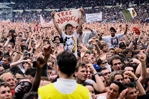 An audience member holds up a "Free Mandela" sign at the Nelson Mandela Freedom Festival at Clapham Common in London.