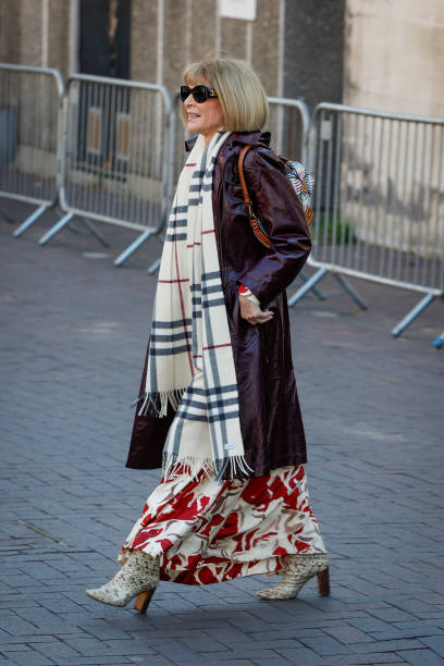 Anna Wintour attends the Burberry show during London Fashion Week September 2024 at the National Theatre on September 16, 2024 in London, England.