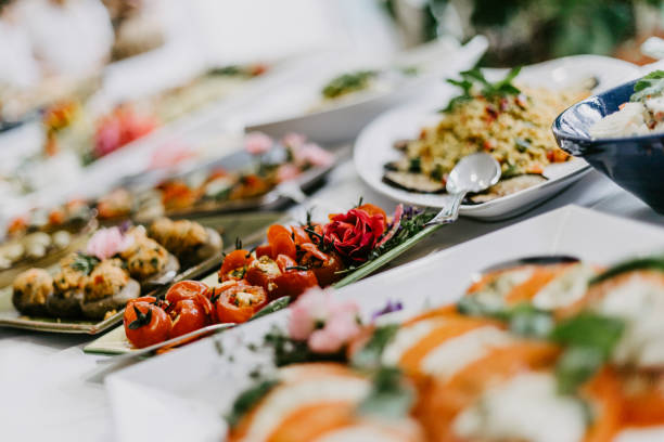 appetizer dishes on the buffet at a party - food stock pictures, royalty-free photos & images