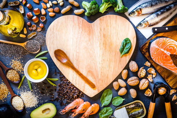assortment of food rich in omega-3 with copy space - food stock pictures, royalty-free photos & images