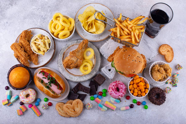 assortment of various unhealthy junk food - food stock pictures, royalty-free photos & images