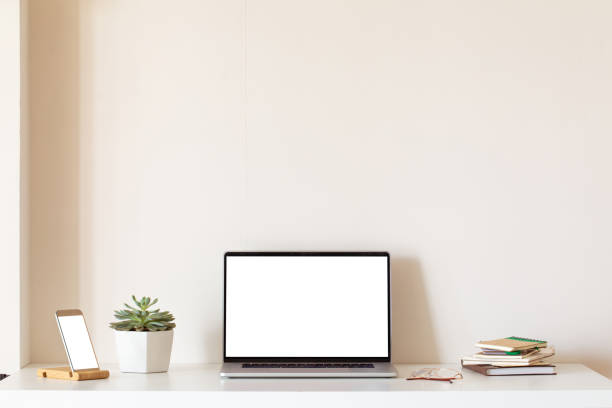 at home still life, cozy workplace with laptop - home decoration stock pictures, royalty-free photos & images