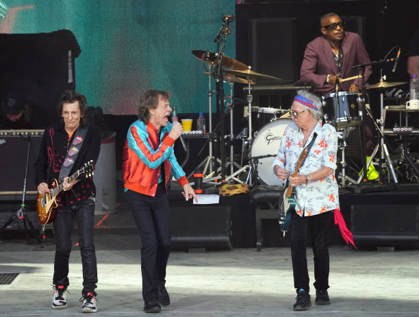 August 2022, Berlin: Mick Jagger , Ron Wood and Keith Richards of the British band The Rolling Stones during the anniversary tour "Sixty" at the...