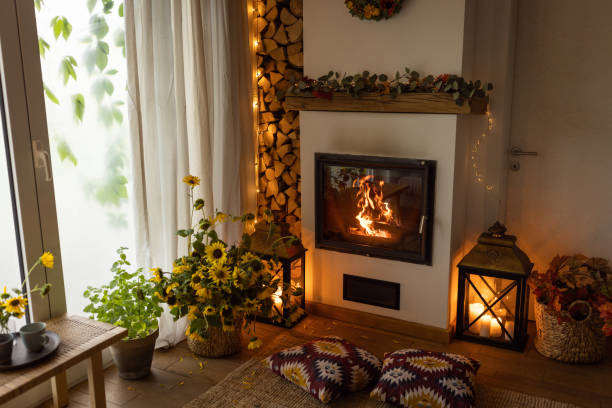 autumn arranged cottage - home decoration stock pictures, royalty-free photos & images
