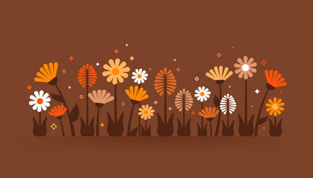 autumn fall flowers modern background - garden decoration stock illustrations