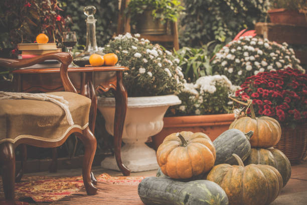 autumn front yard decor - garden decoration stock pictures, royalty-free photos & images