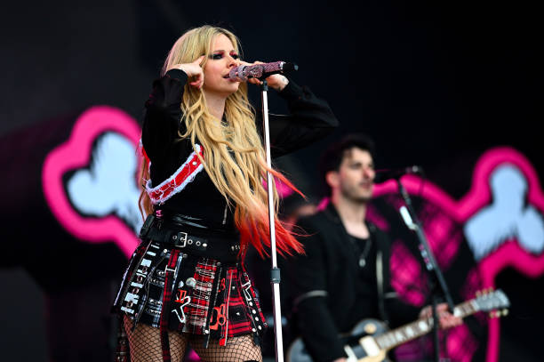 Avril Lavigne performs on the Pyramid stage during day five of Glastonbury Festival 2024 at Worthy Farm, Pilton on June 30, 2024 in Glastonbury,...