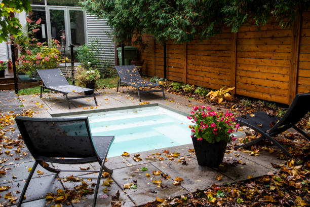 back yard in the fall - garden decoration stock pictures, royalty-free photos & images