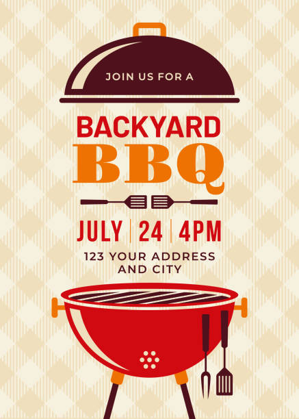backyard bbq party invitation template - junk food stock illustrations