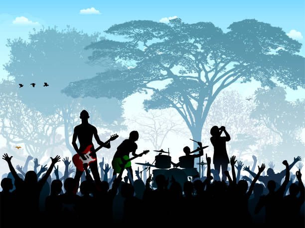 band in the park (each person is complete, clipping paths hide the legs) - concert stock illustrations
