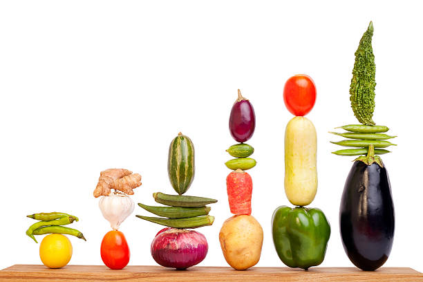 bar chart graph made up of assorted vegetables - food stock pictures, royalty-free photos & images