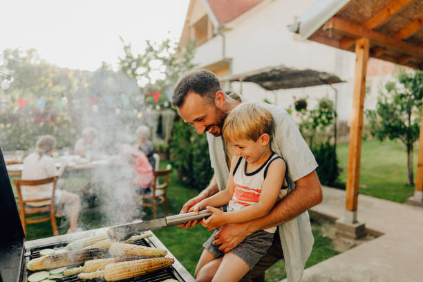 barbecue party in our backyard - food stock pictures, royalty-free photos & images