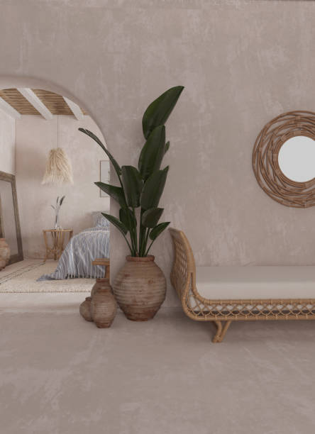 beach house mediterranean bedroom interior, 3d rendering. - home decoration stock pictures, royalty-free photos & images