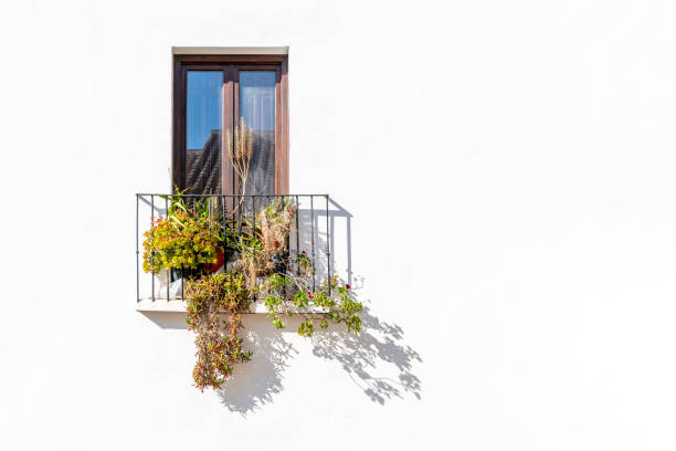 beautiful balcony with typical plants - garden decoration stock pictures, royalty-free photos & images