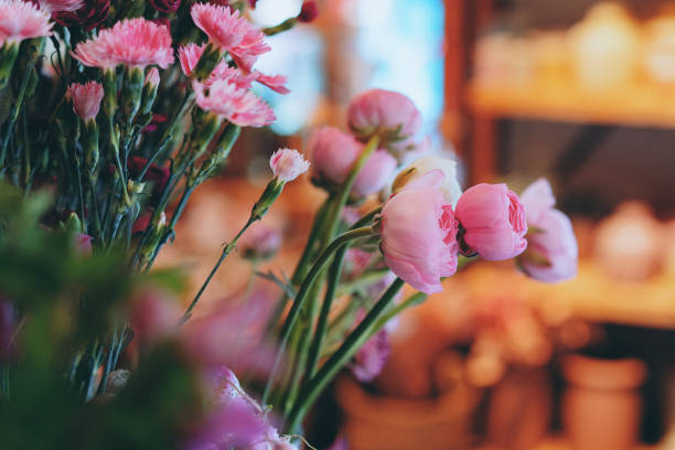 beautiful flowers at florist shop display - garden decoration stock pictures, royalty-free photos & images