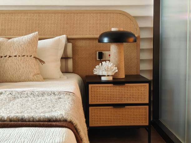 bedside lighting and cabinets - home decoration stock pictures, royalty-free photos & images