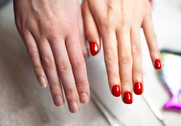 before and after nail manicure - nails art stock pictures, royalty-free photos & images