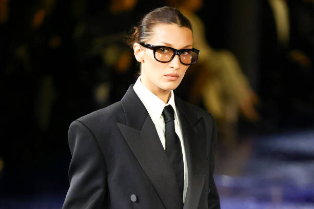 Bella Hadid walks the runway during the Saint Laurent Womenswear Spring-Summer 2025 show as part of Paris Fashion Week on September 24, 2024 in...