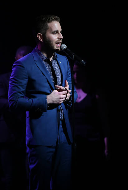Ben Platt performing at the Dramatists Guild Foundation toast to Stephen Schwartz with a 70th Birthday Celebration Concert at The Hudson Theatre on...