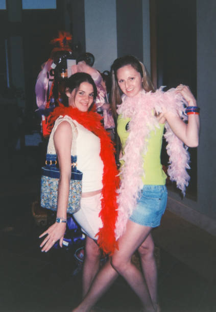 best friends having fun, vintage friends shopping, 1990s 2000s y2k candid portrait vintage sisters adult - fashion stock pictures, royalty-free photos & images