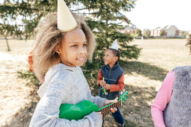 birthday party with musical instruments on music school event - concert stock pictures, royalty-free photos & images