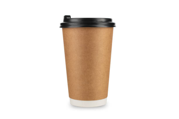 blank brown disposable paper coffee cup mockup isolated on white background - junk food stock pictures, royalty-free photos & images