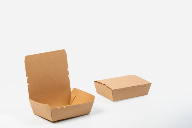 blank opened and closed craft burger box mockup - junk food stock pictures, royalty-free photos & images