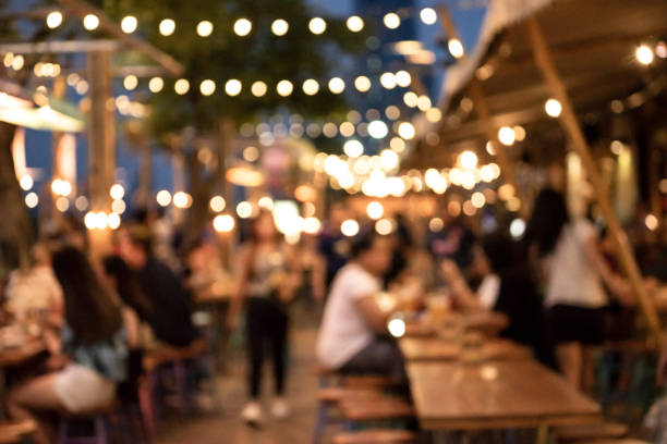 blurred background of restaurant with people. - home decoration stock pictures, royalty-free photos & images