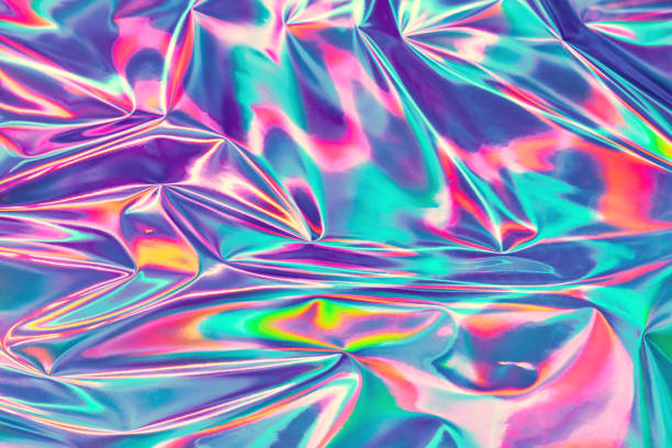 bold neon colored abstract psychedelic new wave background. saturated trippy mint blue, pink purple, red metallic holographic texture. retro futuristic, optimistic kawaii design - fashion stock pictures, royalty-free photos &